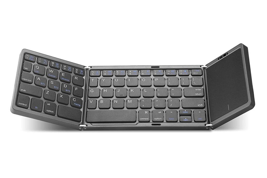 VOOCME Portable Wireless Bluetooth Folding Keyboard with Full Size Touch-pad,Ultra Slim Pocket Size, Rechargeable, Bluetooth Wireless, for iOS, Android and Windows Tabs, Smartphones (Black)