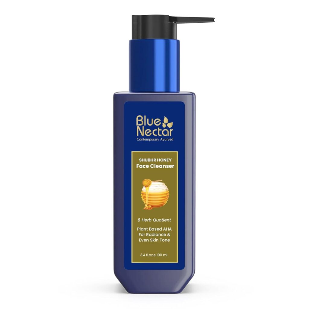Blue Nectar Ayurvedic Tan Removal Face Wash for Glowing Skin Honey Aloe Vera Detan Face Wash for Dry Skin Oily Skin and Combination Skin (8 Herbs, 100ml)
