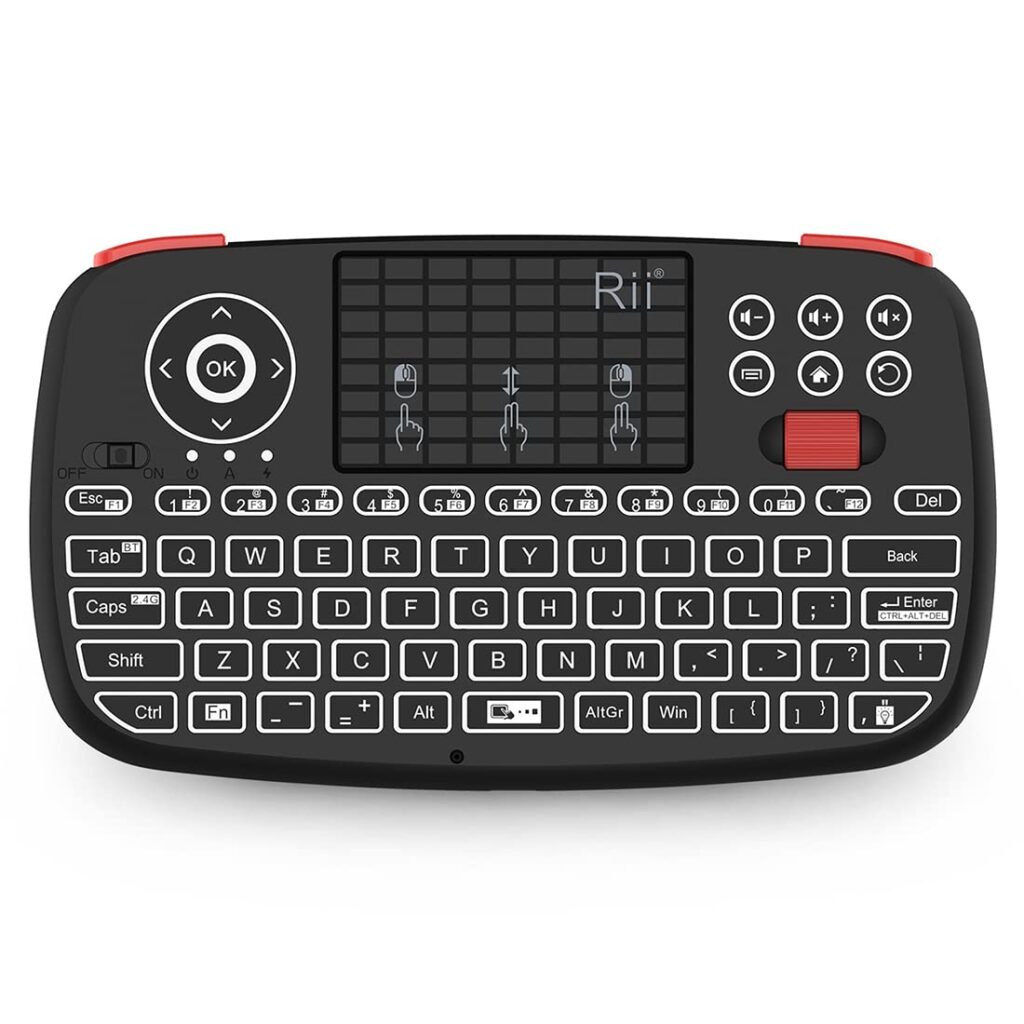 ELBME i4 Mini Bluetooth Keyboard with Touchpad, Blacklit Portable Wireless Keyboard with 2.4G USB Dongle for Smartphones, PC, Tablet, Laptop TV Box iOS Android Windows Mac.Black
