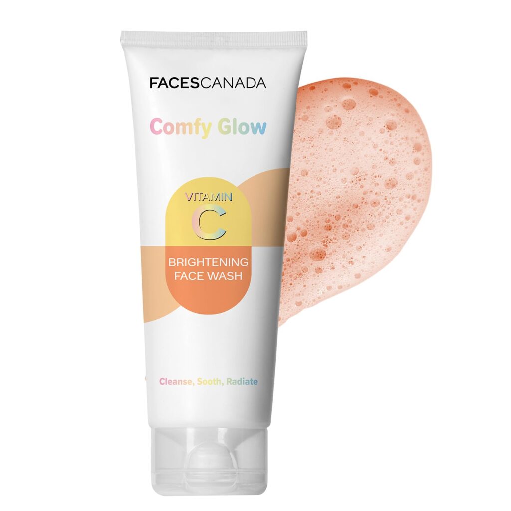 FACES CANADA Comfy Glow Vitamin C Face Wash - 50ml | Brightening & Refreshing Daily Cleanser | Removes Dirt, Oil & Impurities | Gentle, Hydrating & Glow-Boosting Formula