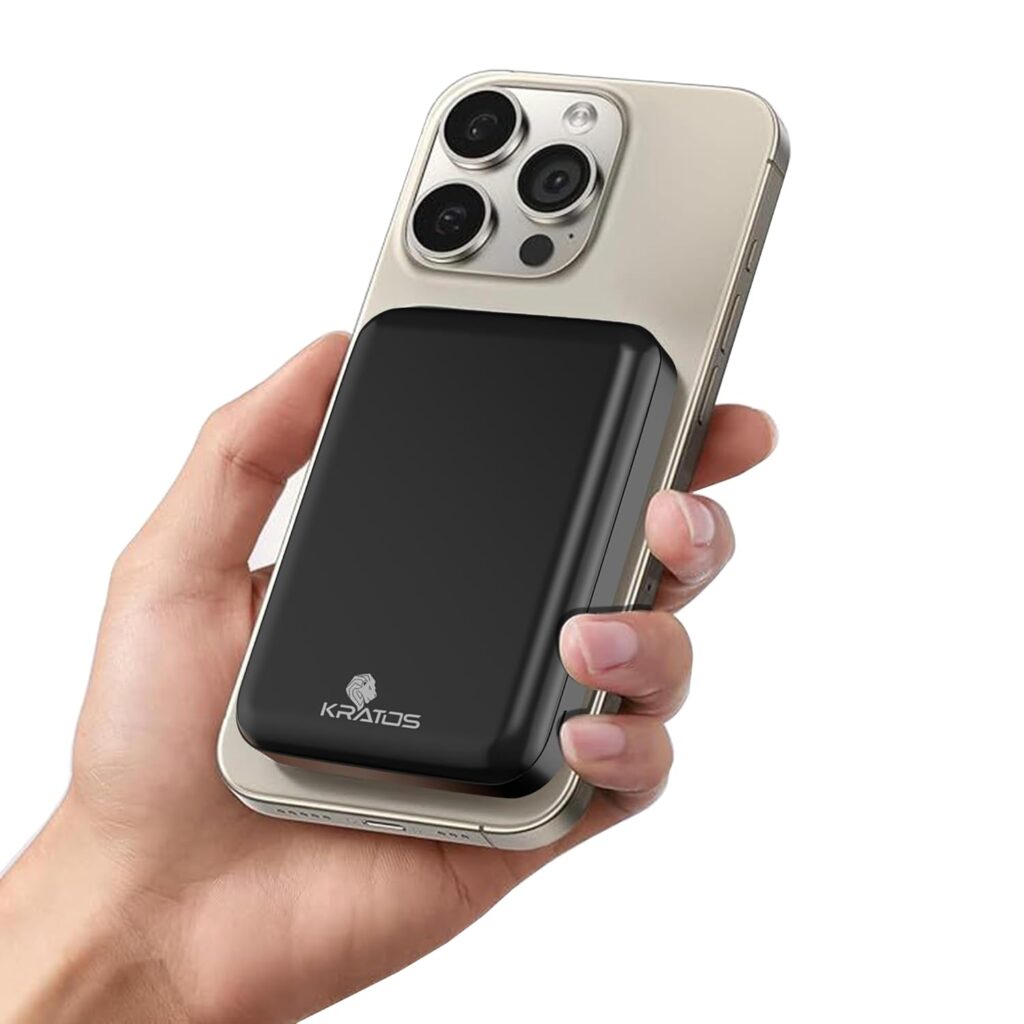 Kratos 10000 mAH Fast Charging Wireless Power Bank with 22.5w Wired Charging and 15w Wireless Charging compatiable with iPhone 16/15 /14/13 /12/11 /10 and All Qi Enabled Android Phones, Black