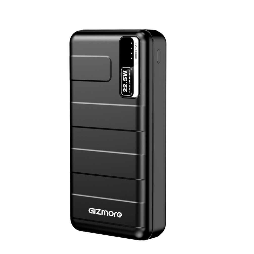 GIZMORE PD20KP2 20000mAh PD Power Bank 22.5W Fast Charging | Dual USB Output, 1 Micro USB Input, Type C (Input & Output)|LED Indicator, Lightweight| Lithium Polymer Power Bank (Black)