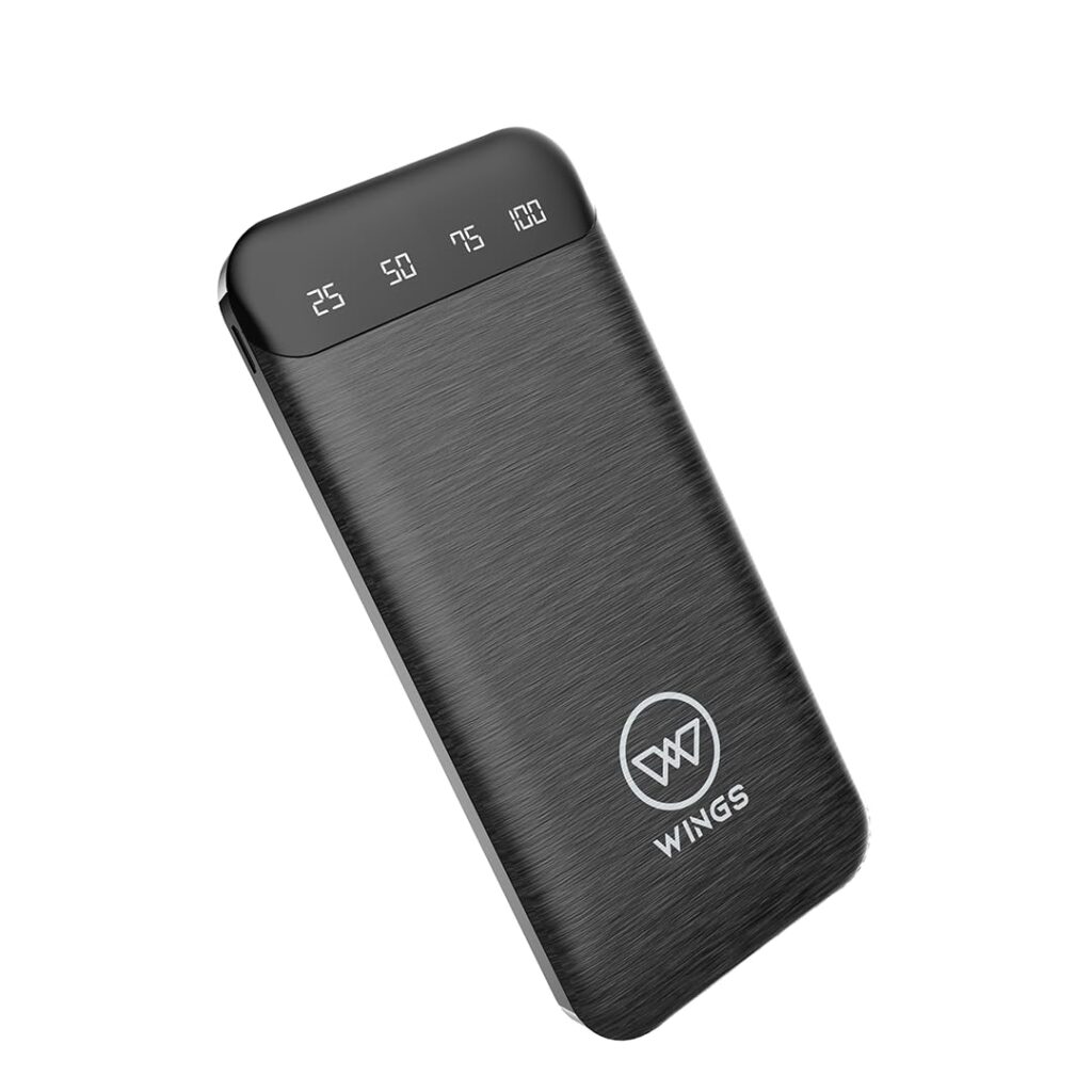 Wings Power Boost 10000mAh Powerbank with 12W Fast Charging, Dual Output, Li-Polymer, Multi- Protection Powerbank for iPhone, Android & Other Devices, Made in India