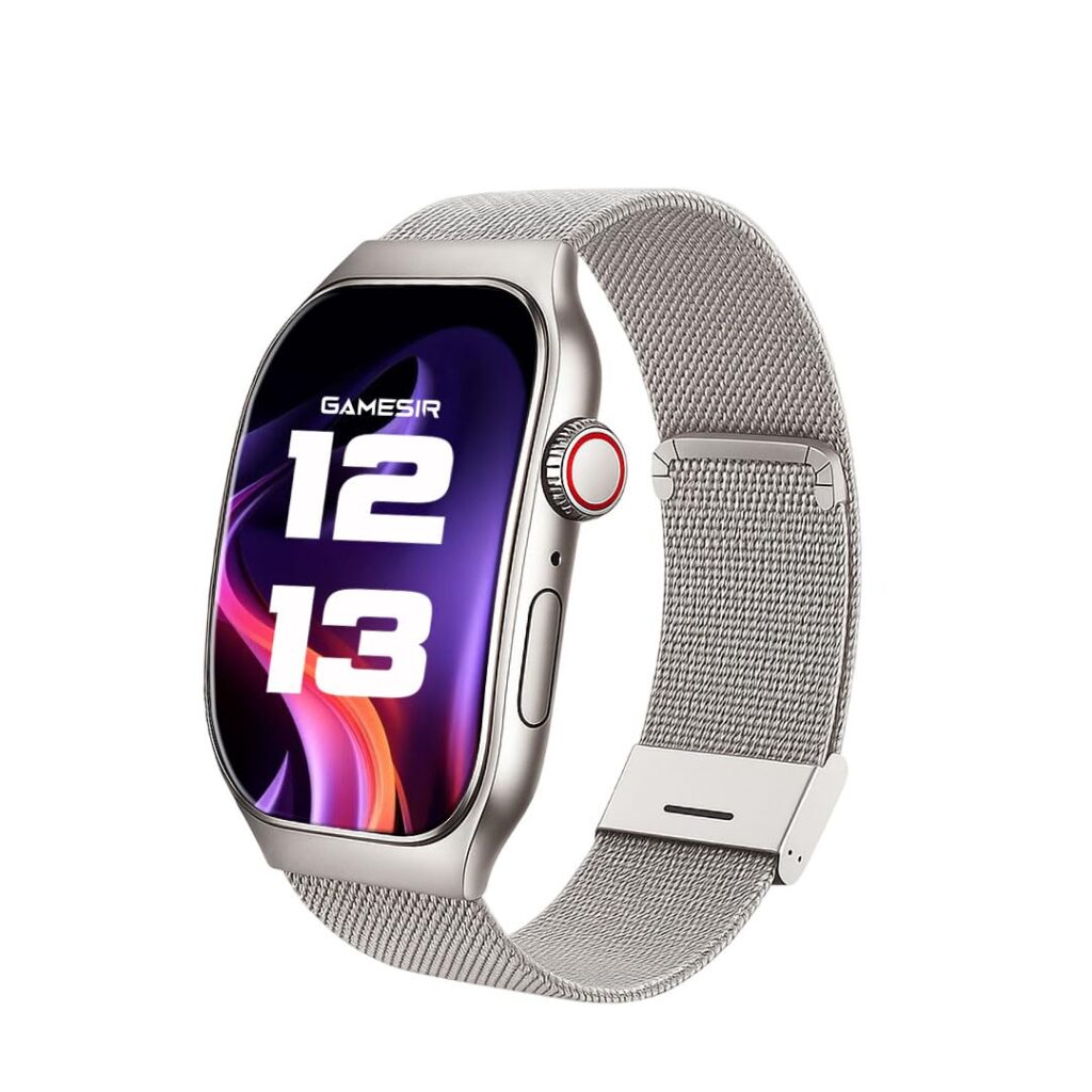 GameSir Newly Launched Fitrivo SmartWatch 2.01" Curved AMOLED Display, Bluetooth Calling, IP67, 100+ Watch Faces, Crown Control, 100+ Sports Modes, Health Tracking for Men & Women (Millanese Silver)