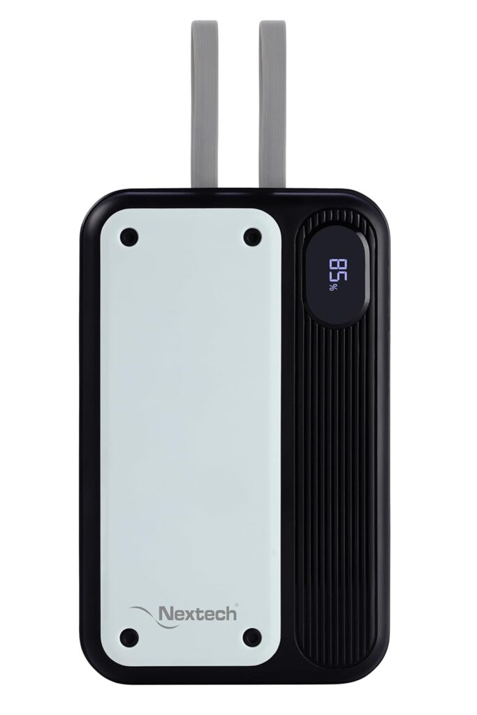 Nextech Pocket Rocket PDQC 22.5W | 10,000mAh Pocket-Size Power Bank | Type-C & iPhone Fixed Cable | Built-in Type-C PD & QC 3.0 USB Port | Compatible with Smartphones | Fast Charging | Grey