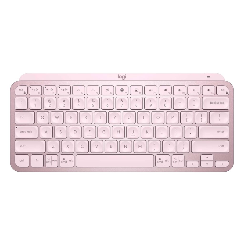 Logitech MX Keys Mini Minimalist Wireless Illuminated Keyboard, Compact, Bluetooth, Backlit, USB-C, Compatible with Apple macOS, iOS, Windows, Linux, Android, Metal Build-Rose