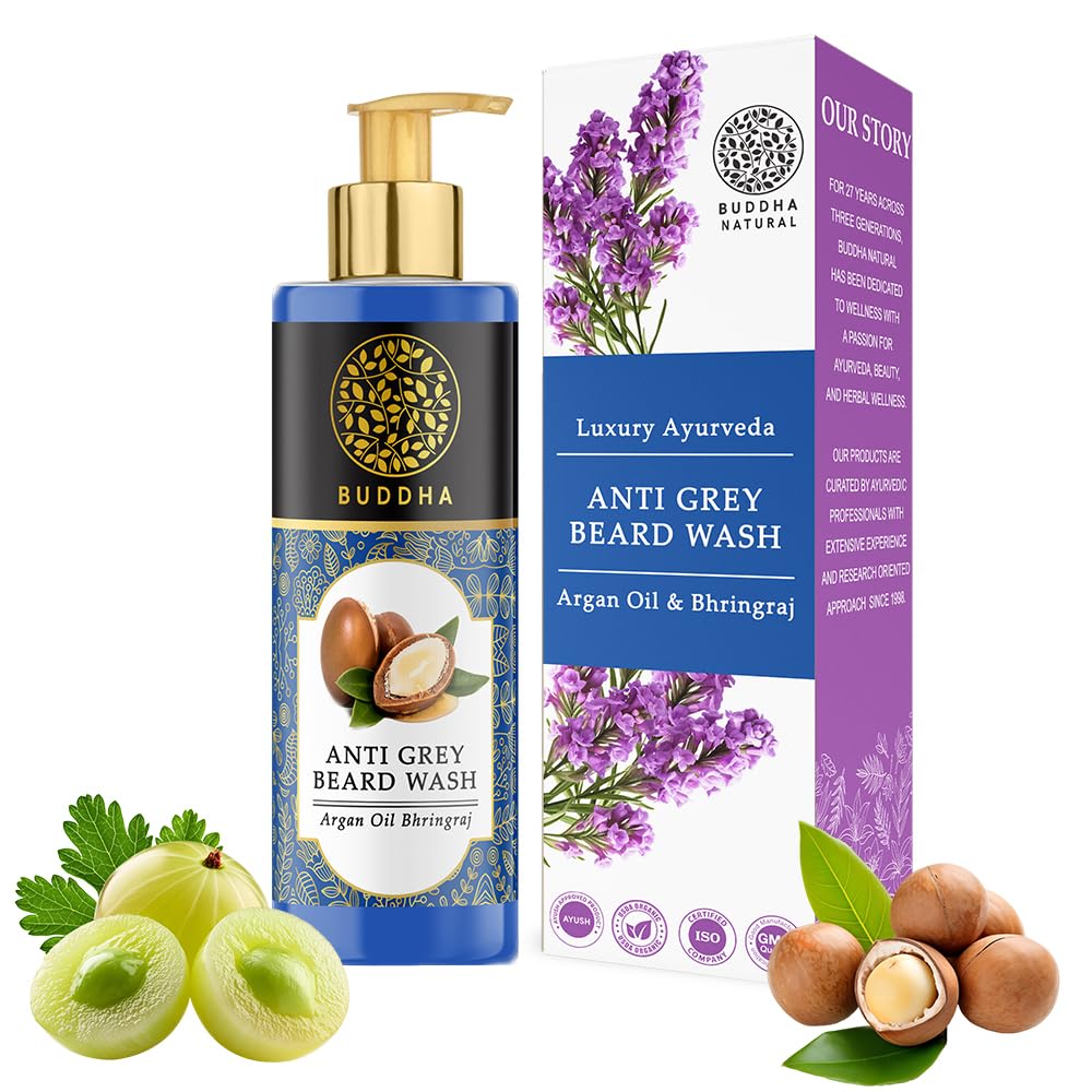 Buddha Natural Grey Hair Beard Wash for Man (120ml) -100% Ayurvedic Certified - Restores Natural Black Beard Hair and Gives Softer, Shiny, Thicker Beard - Chemical Free