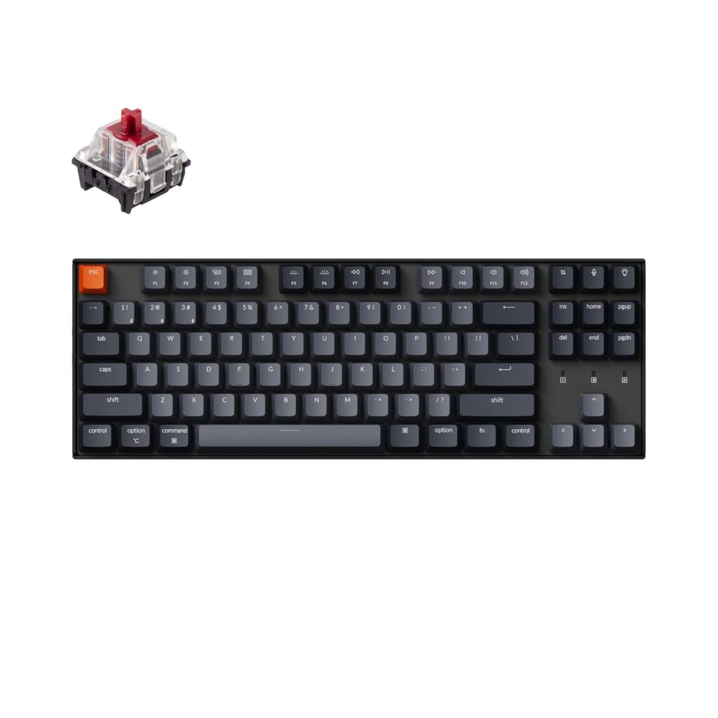 Keychron K8 Wireless Mechanical Keyboard, Tenkeyless Layout 87 Keys Multitasking Bluetooth/Wired RGB Backlit with Gateron Optical Red Switch Compatible with Mac Windows