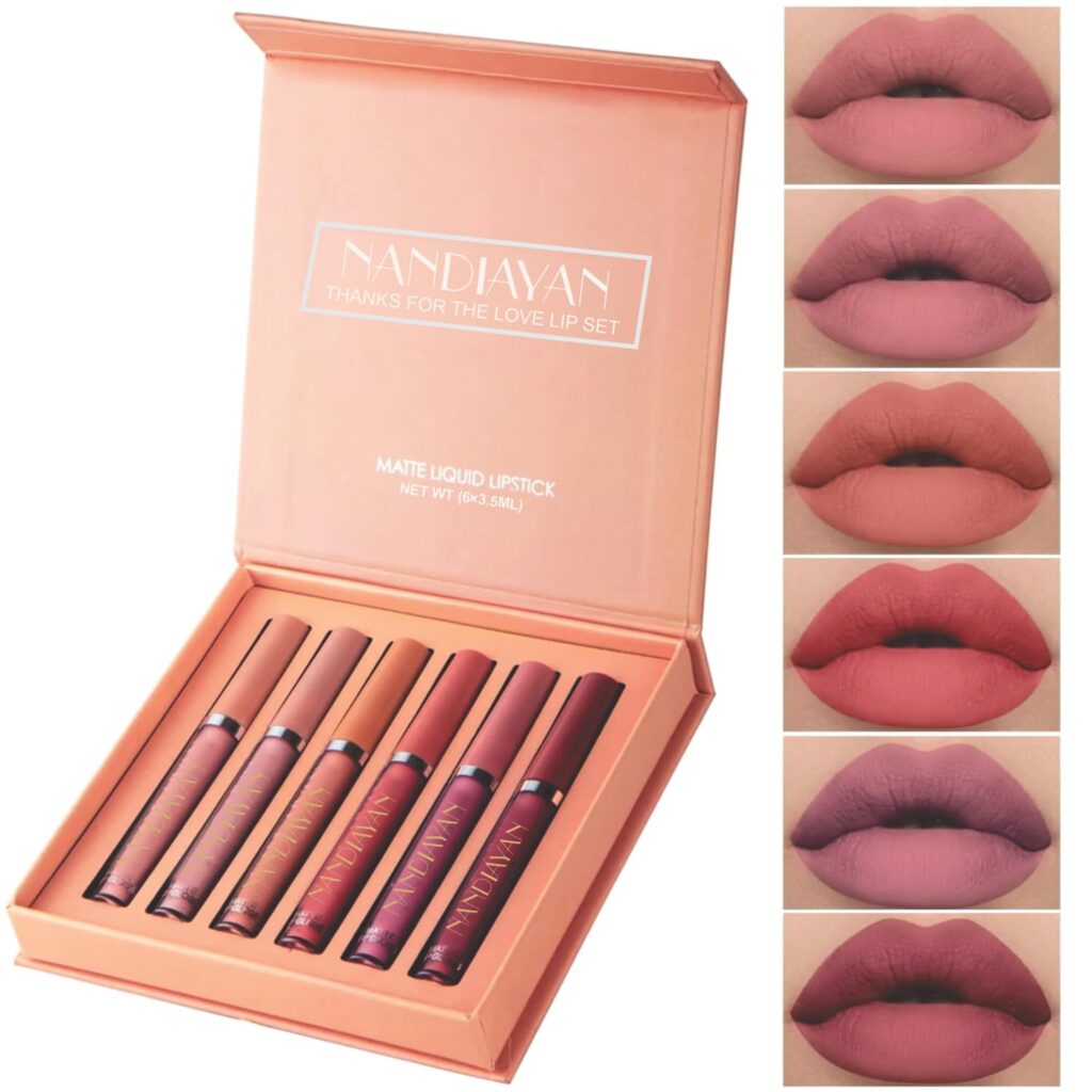 Nandiayan Matte Liquid Lipsticks Combo Set (Pack of 6 PCS) | Waterproof Long-Lasting Smudge-Proof Lipsticks for Daily use | Non-Stick Matte Finish | Perfect Liquid Lipstick gift set for women - 3.5ml each (N6B)