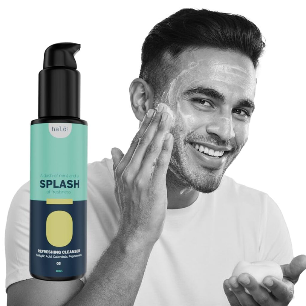 Splash Face Wash Cleanser for Men - 100mL - Paraben, Sulphate-Free, Gentle, Low pH, Oil Control, Anti Acne and Cooling Men's Facewash with Salicylic Acid, Calendula, Peppermint and Vitamin E for Dry to Normal, Sensitive Skin