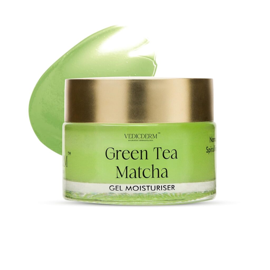 VEDICDERM Green Tea Gel Moisturizer SPF 45 PA++++ for Oily & Acne-Prone Skin – Lightweight, Non-Comedogenic, Oil-Free Face Cream with Ceramides, Peptides & Matcha I 50g