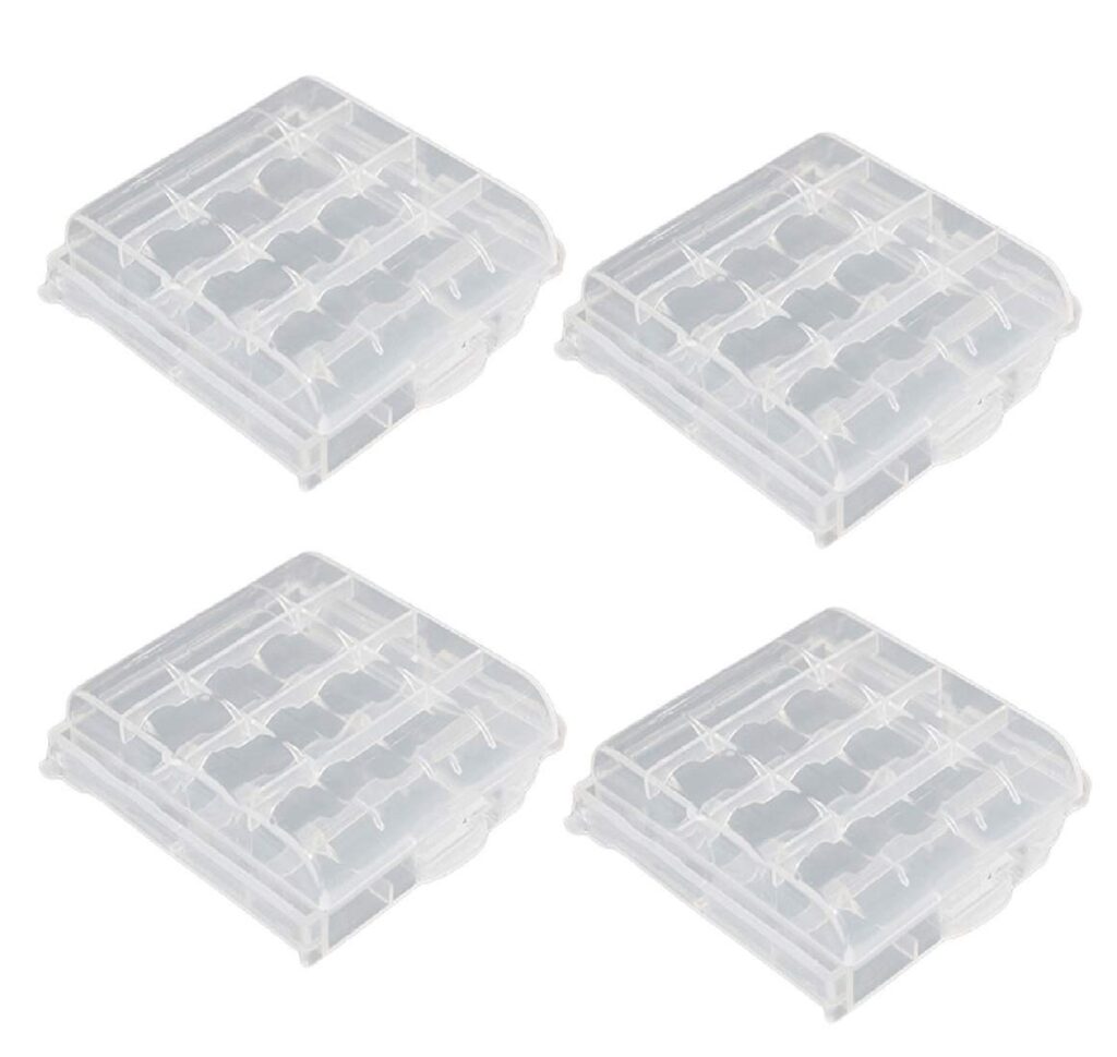 Syga Plastic Portable Battery Case/Holder Battery Container for AA/AAA 4 Cell (White Transparent) - Set of 4