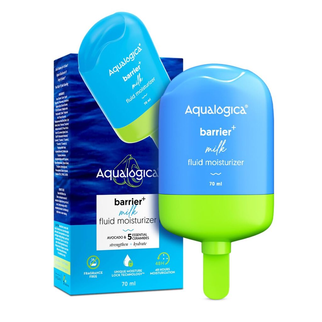 Aqualogica 5 Barrier+ Milk Fluid Moisturizer With Avocado & Ceramides|Lightweight Milk-Like Texture|Repairs & Strengthens Skin Barrier|48Hr Deep Moisturization, Quick Absorbing & Hydrating|70 Ml