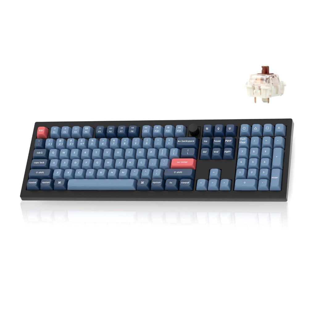 Keychron V6 Max Wireless Custom Mechanical Keyboard, 2.4 GHz Bluetooth QMK Full-Size Layout RGB with Hot-swappable Gateron Brown Switch Compatible with Mac Windows Linux
