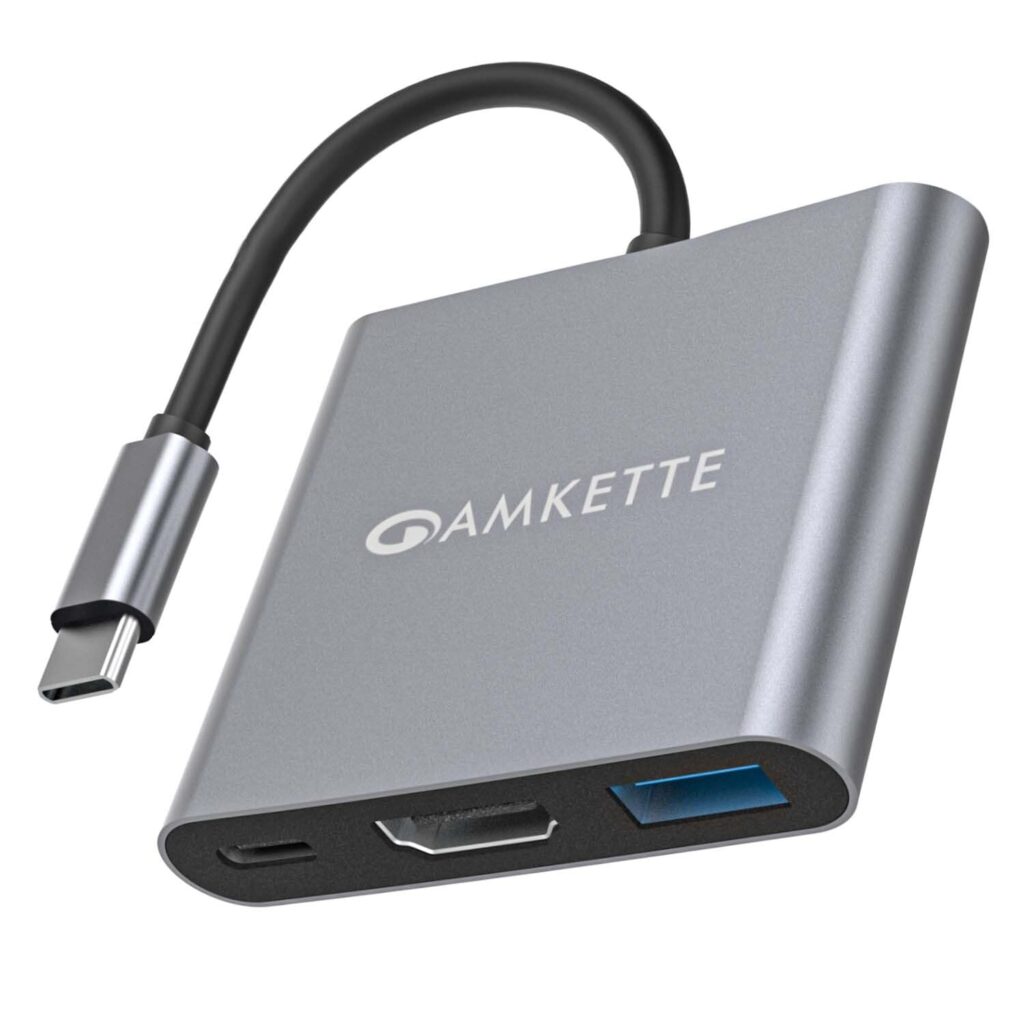 Amkette 3-in-1 Type C to HDMI Adapter, Multiport USB C Hub with 4K@30Hz, USB 3.0 @ 5Gbps, 100W PD Charging Port for Laptop, MacBook, PC and Other Type C Devices