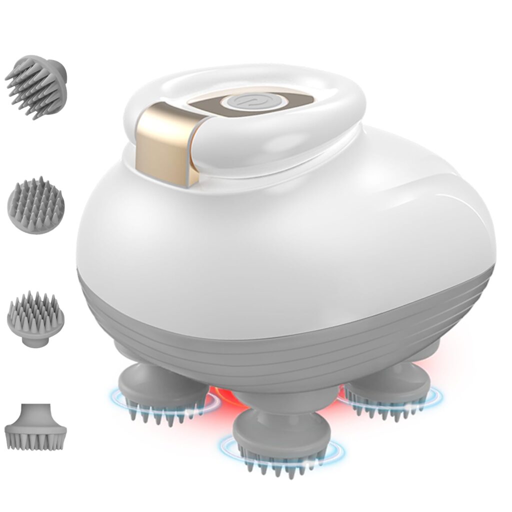 TISSCARE Scalp Massager, Electric Head Massager for Scalp, 3 Speed Modes, Red Light Therapy for Hair Growth, Rechargeable Handheld Portable Body & Head Scratcher Massage Machine, Gift for Women Men