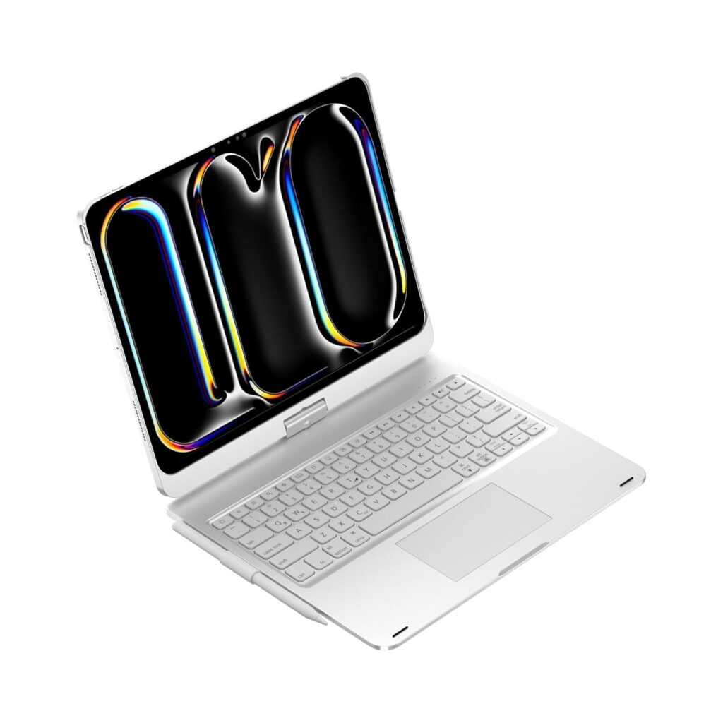 ProElite 360 Degree Rotatable Wireless Bluetooth TouchPad Keyboard Case Cover for Apple iPad Pro 13 inch 2024 M4, Built-in 7-Colors Backlit, Silver