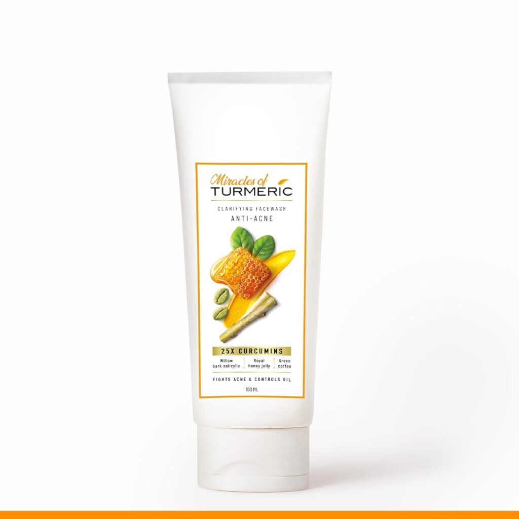 Anti-Acne Clarifying Face Wash | 25X Curcumins, Willow Bark Salicylic Acid, Green Coffee & Royal Honey Jelly | Controls Oil, Fights Pimples & Blackheads, Reduces Acne Marks | Face Cleanser| All skin types | Men & Women-100ml