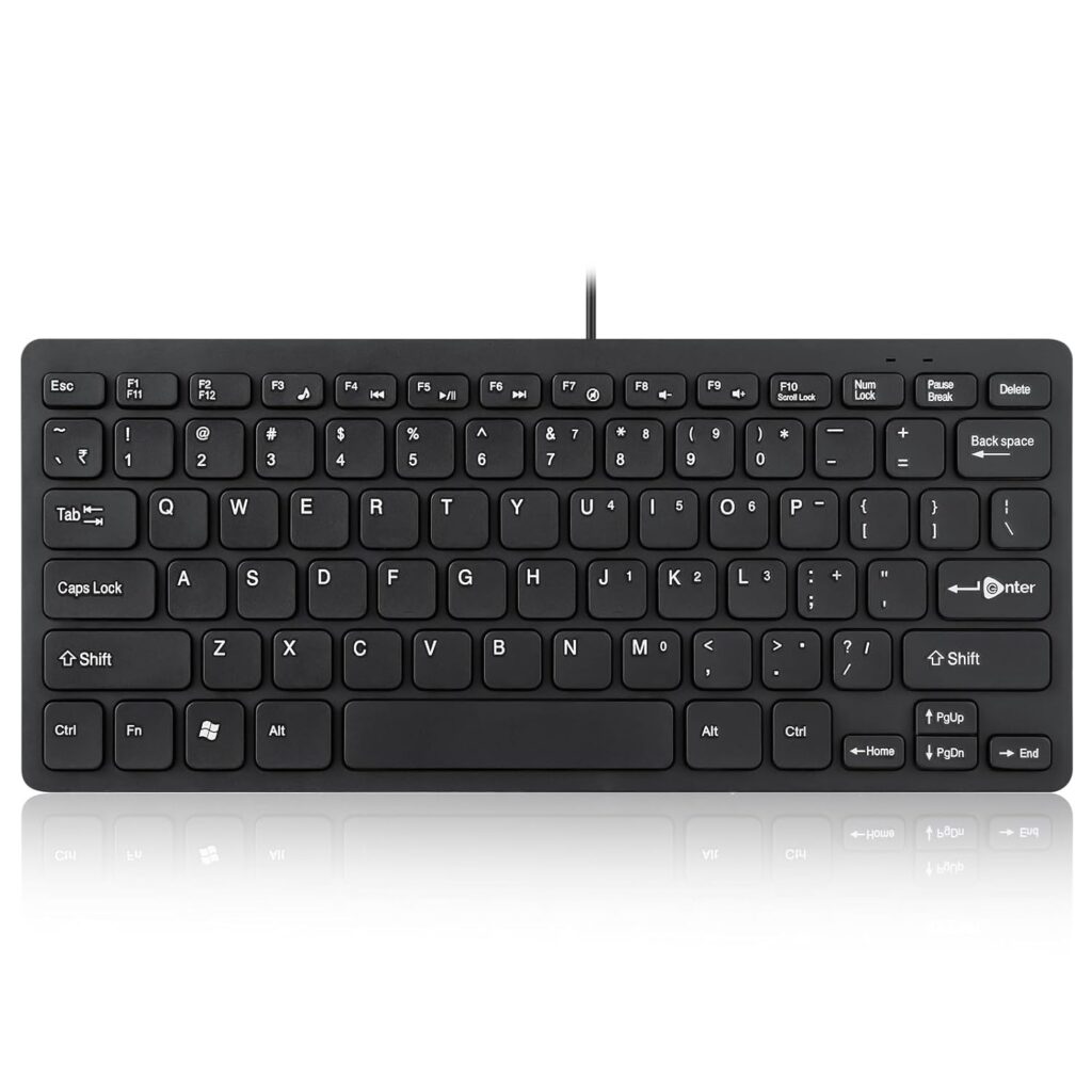 Enter Typistmini Multimedia USB Keyboard 78 Keys, Tactile Responsive Typing, PC/Mac/Laptop, Windows/Linux/iOS/Android - Black