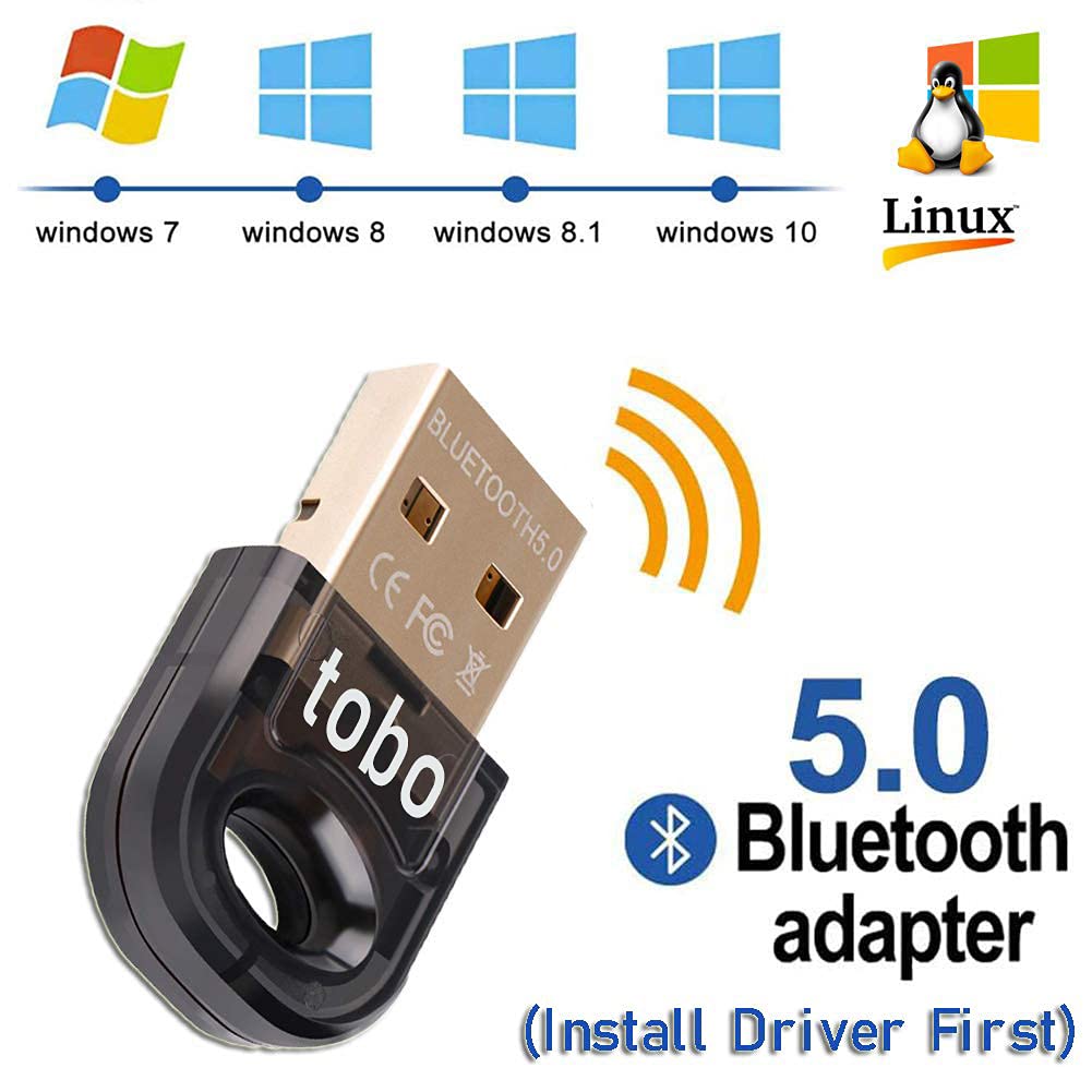 Tobo Mini USB Bluetooth 5.0 Adapter Wireless Bluetooth Dongle Receiver for Computer, Mouse, Keyboard (Install Driver First)-(TD-851WA-02)