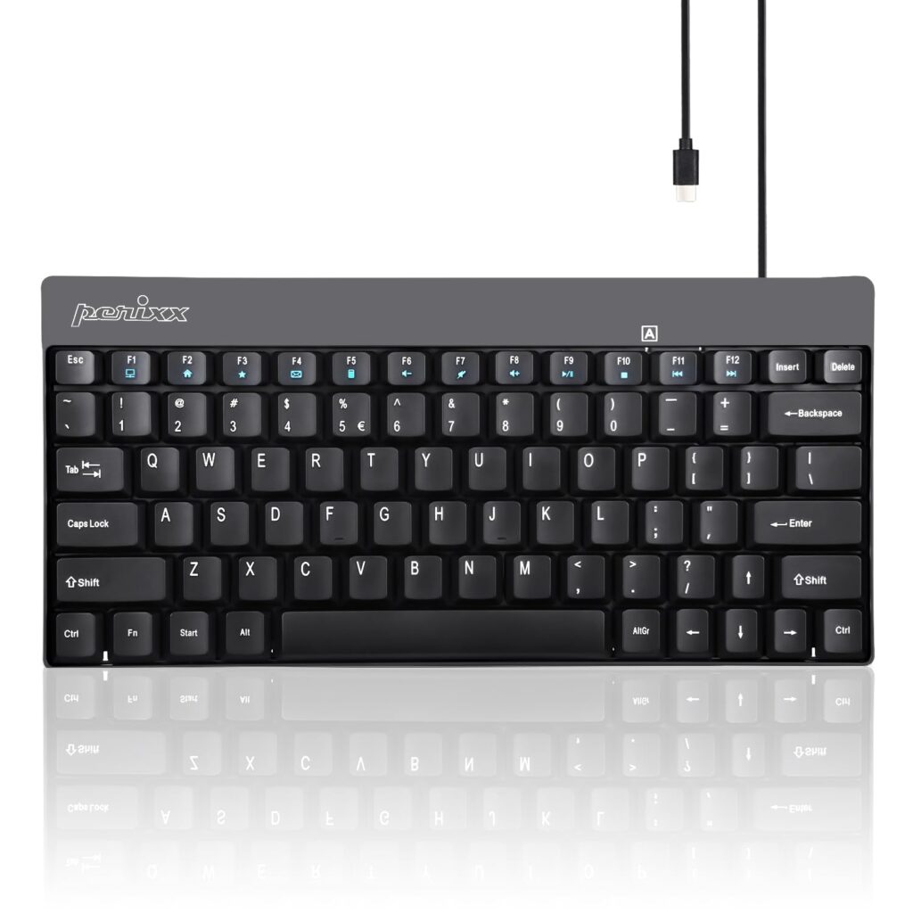 Perixx PERIBOARD-422 Wired USB-C Mini Keyboard, USB Type C Connector, Black, US English Layout