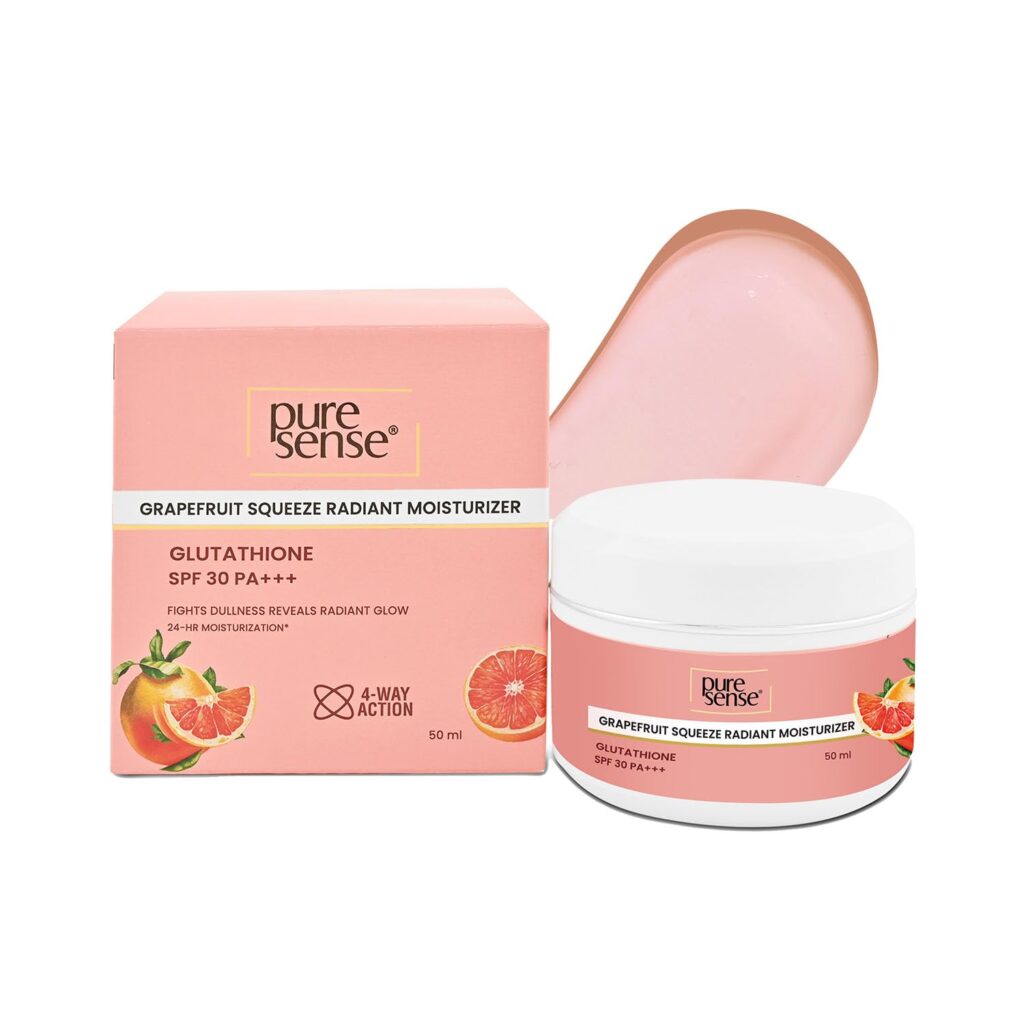PureSense Grapefruit Squeeze Radiant Moisturizer SPF 30 PA+++ with Glutathione & Vitamin C | For Bright & Glowing Skin | Fades Pigmentation & Dark Spots | For All Skin Types | for Men & Women 50ml