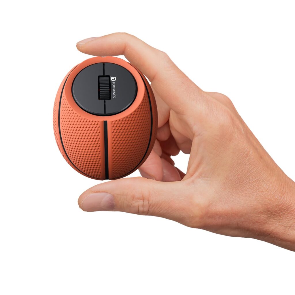 Portronics ToadPlay Basketball Mini Wireless Bluetooth Mouse with Dual Wireless Connectivity (BT + 2.4 GHz), Rechargeable Battery, Noise-Free Clicking, Multi-Device Pair, Adjust Sensitivity (Brown)