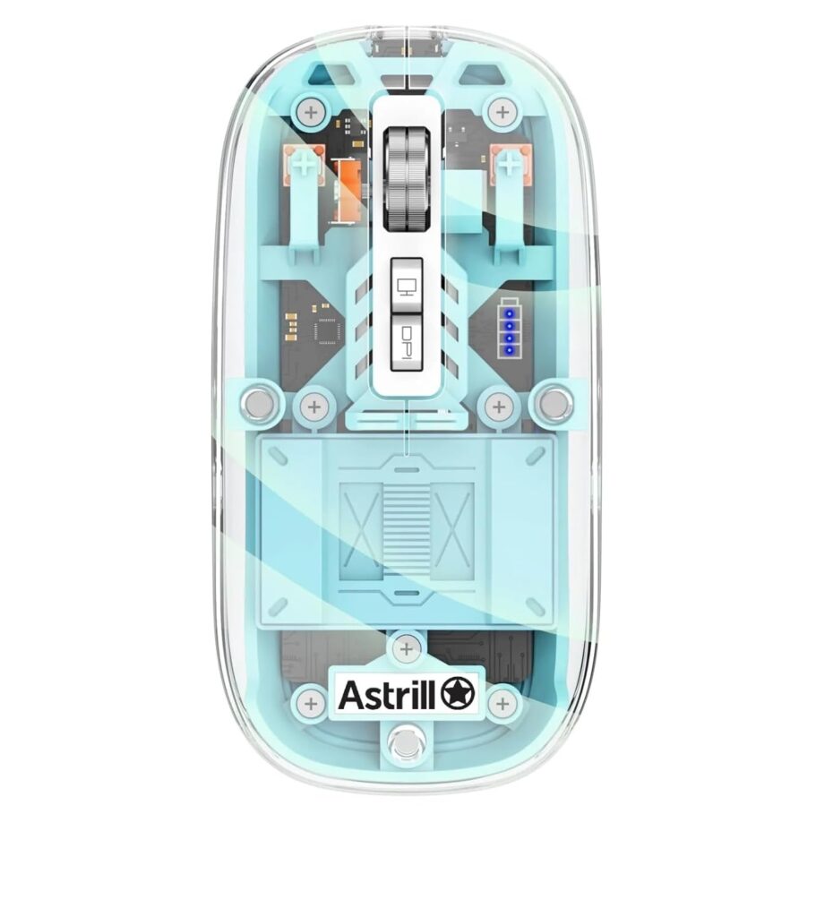 Astrill Wireless Bluetooth5.1&2.4G Mini Lightweight Mouse,Transparent Clear Cool,Rechargeable Silent Computer Mice,Nano USB C Receiver,LED Battery Magic Silm for Office/PC/Mac/Laptop (Blue)