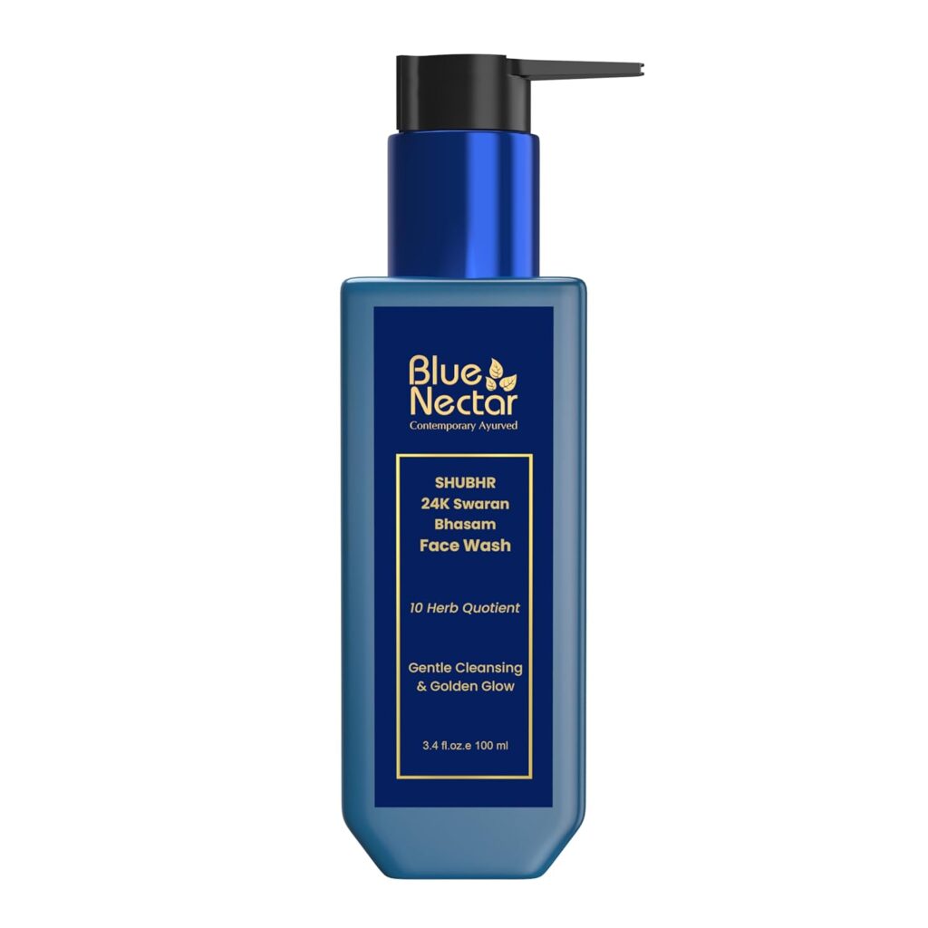 Blue Nectar 24K Gold Swaran Bhasam Face Wash for Glowing Skin | Ayurvedic Gentle Cleanser for Oily & Dry Skin | Daily Face Wash for Women & Men (10 Herbs, 100 ml)