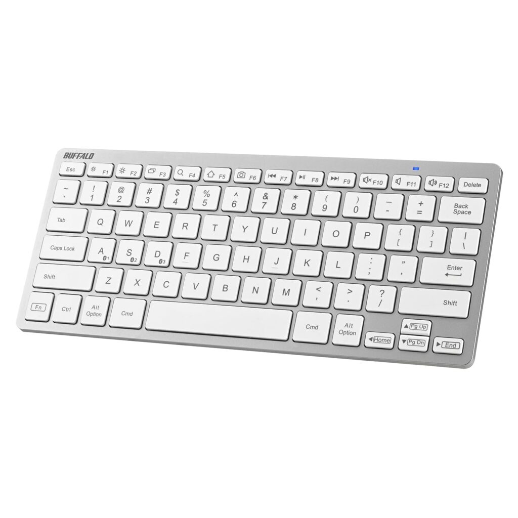 Buffalo BSKBB335SV Bluetooth 5.0 Compatible Compact Keyboard for PC/Windows/Mac/iPhone 16 Remote Telework Home US Layout Silver