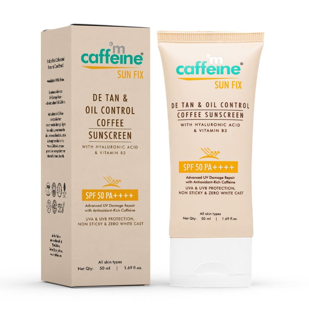 mCaffeine Matte Sunscreen SPF 50 for Men & Women | Lightweight, Water Resistant, Zero White Cast | Sun Protect, Prevents Tan & Repairs UV Damage | All Skin Type - 50ml