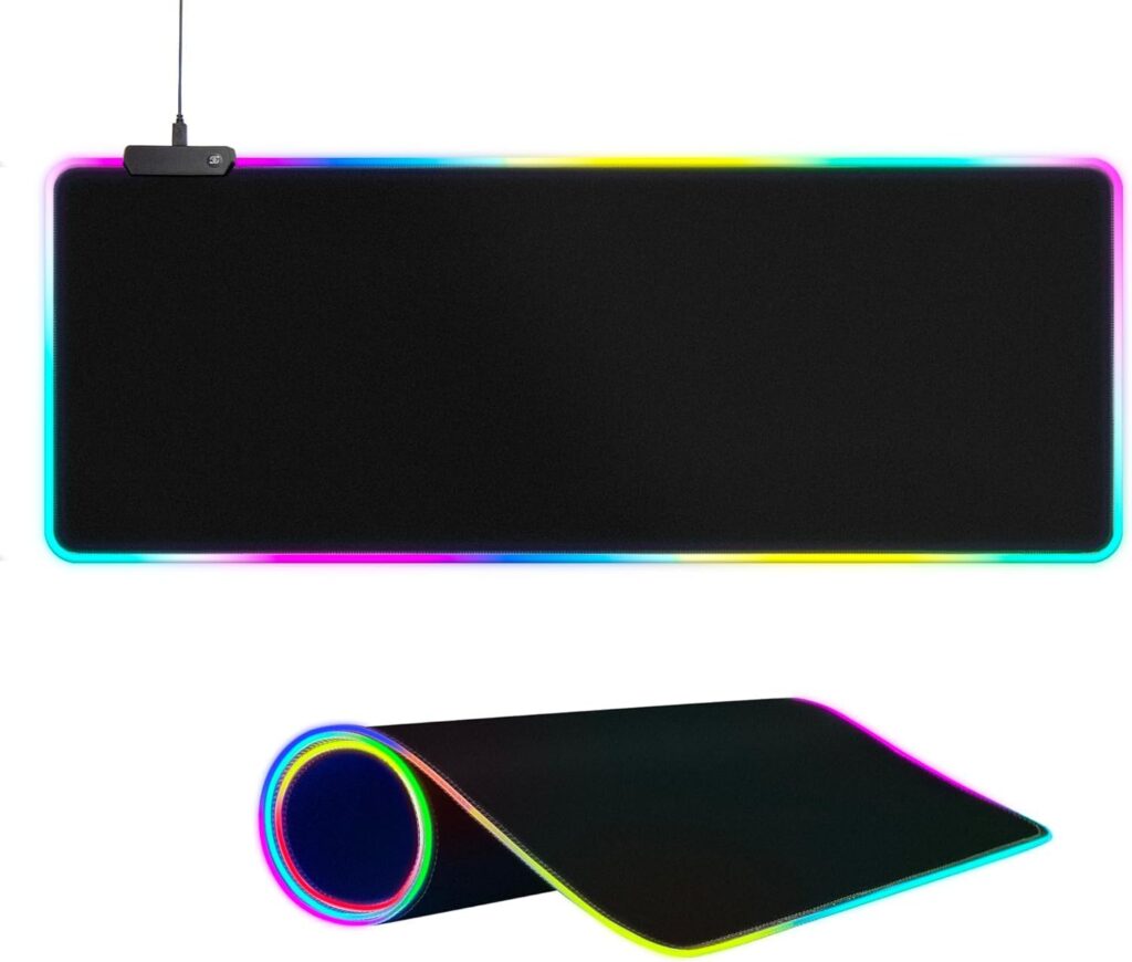 REMICH Extra Large RGB Gaming Mouse Pad – LED Light and Soft Large Extended Mouse Pad 14 Lighting Modes – Gaming Desk Keyboard Pad – Waterproof Coated Mouse Pad – Suitable for Desktops, PC, Office