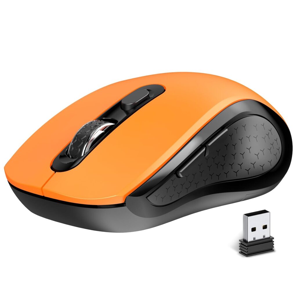 ACOZYKITTEN Wireless Mouse, 2.4G Ergonomic Mouse, 2400 DPI, Silent and Anti Slip Roller Wireless Mouse with USB Receiver, 6 Buttons, Suitable for Laptop, PC, Chromebook, Mac, MacBook -Orange