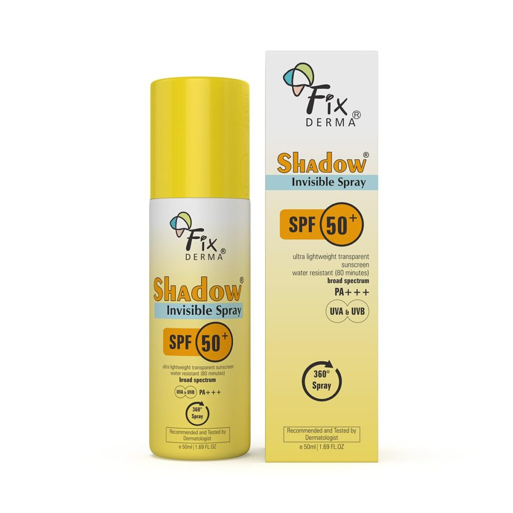 Fixderma Shadow SPF 50+ PA+++ Invisible Spray | Ultra Lightweight Transparent Sunscreen | Water Resistant Broad Spectrum UVA&UVB Sunscreen water resistant, spray for body, fluid sunscreen spray 50ml ( Pack of 1)
