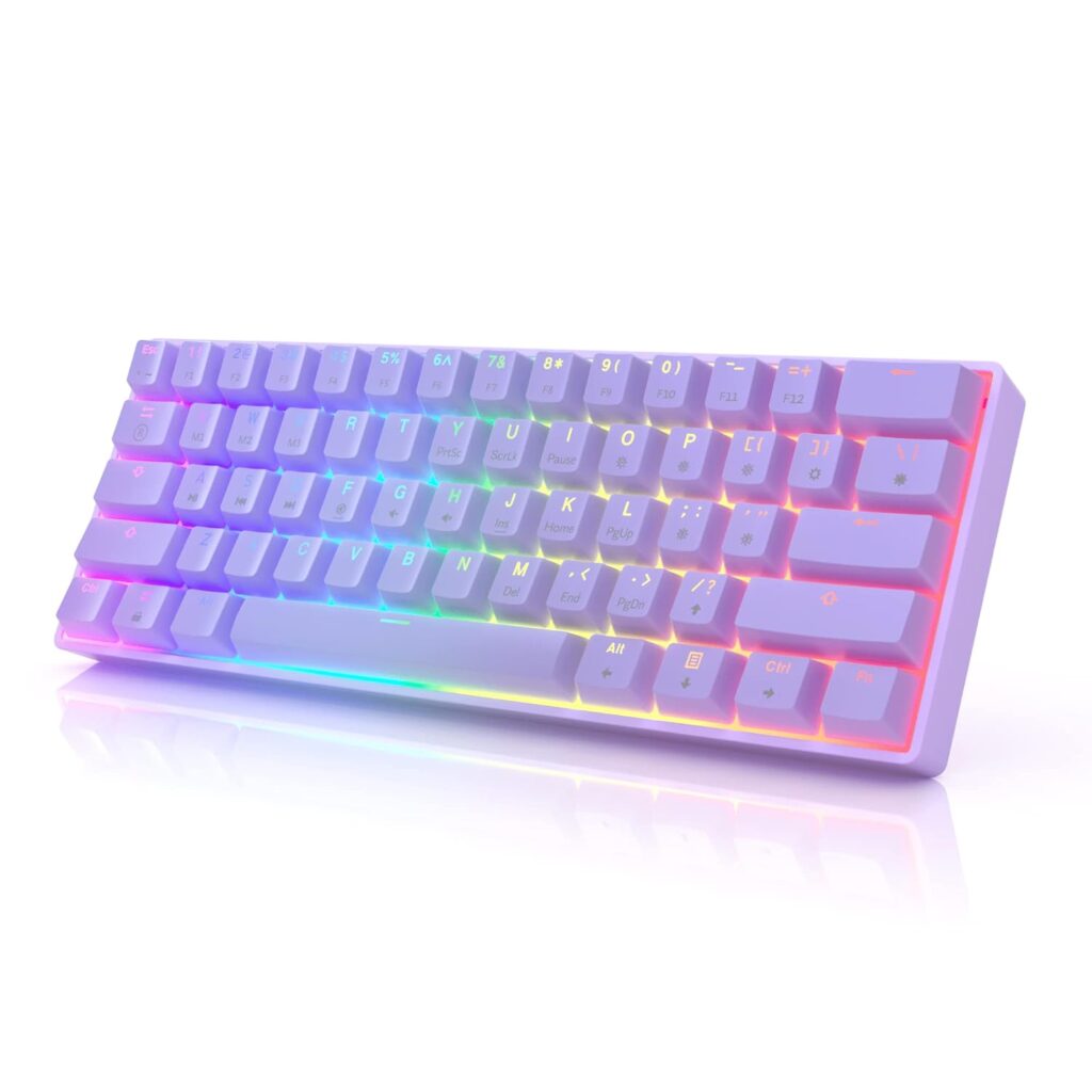 GK61s Mechanical Gaming Keyboard - 61 Keys Multi Color RGB Illuminated LED Backlit Wired Programmable for PC/Mac Gamer (Gateron Mechanical Blue, Lavender)