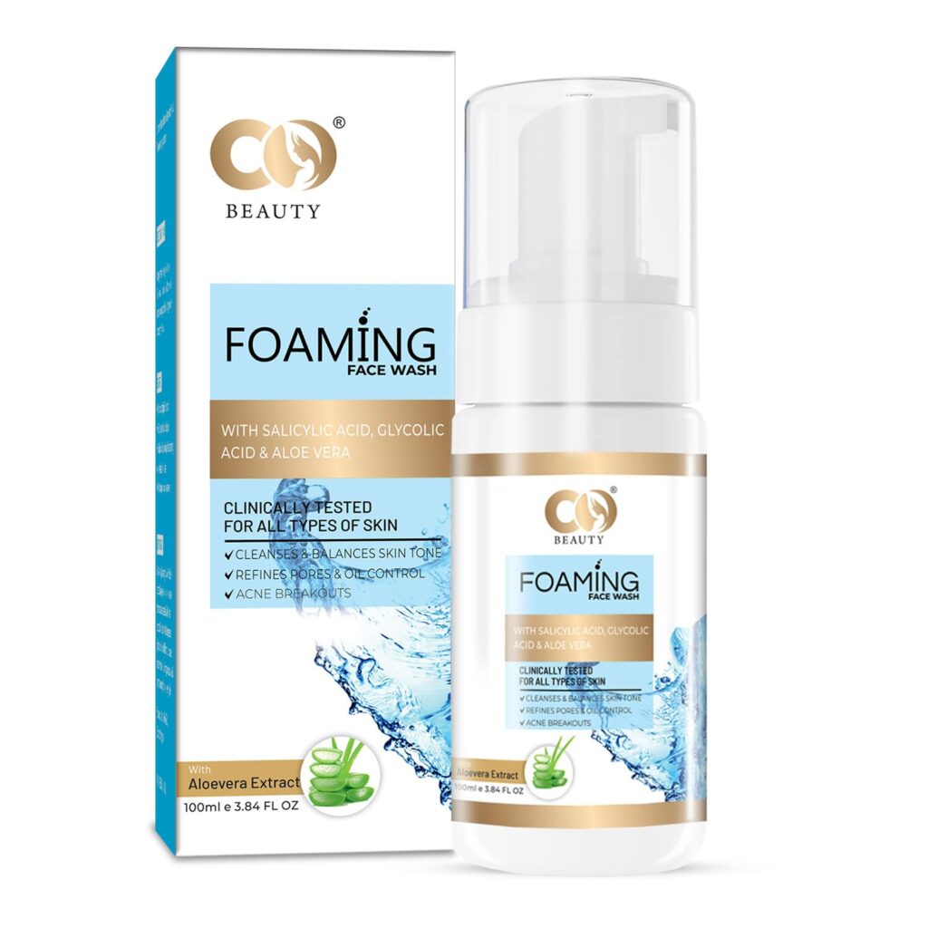CO Beauty 1% Salicylic Acid,1% Glycolic Acid Foaming Face Wash for Remove Excess Oil, Oily Skin | Face Cleanser for Acne or Pimples | Men & Women-100ml