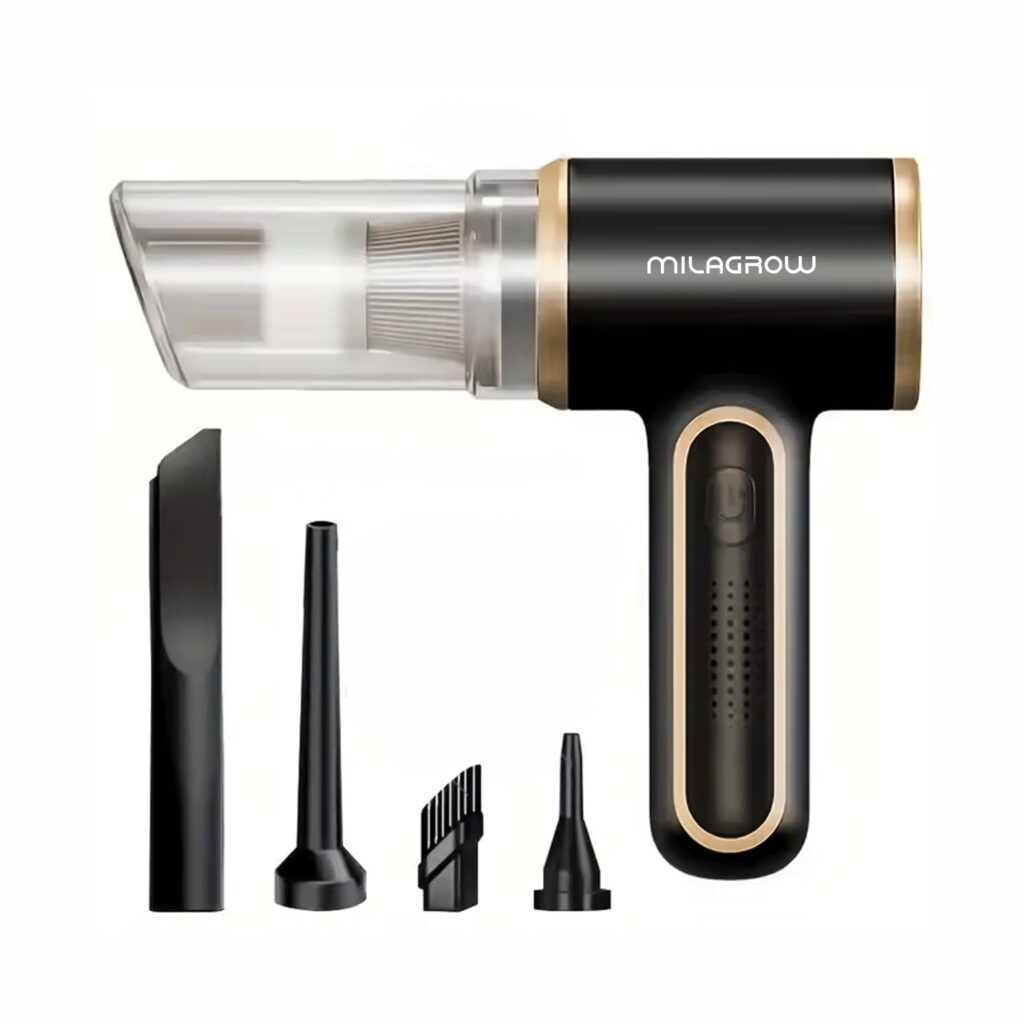 MILAGROW Duster Gold Portable Vacuum Cleaner with 6500Pa Suction, Handheld Portable Vacuum Cleaner & Blower, Cordless & Rechargeable with Multipurpose Accessories for Car/Home/Office/Outdoors