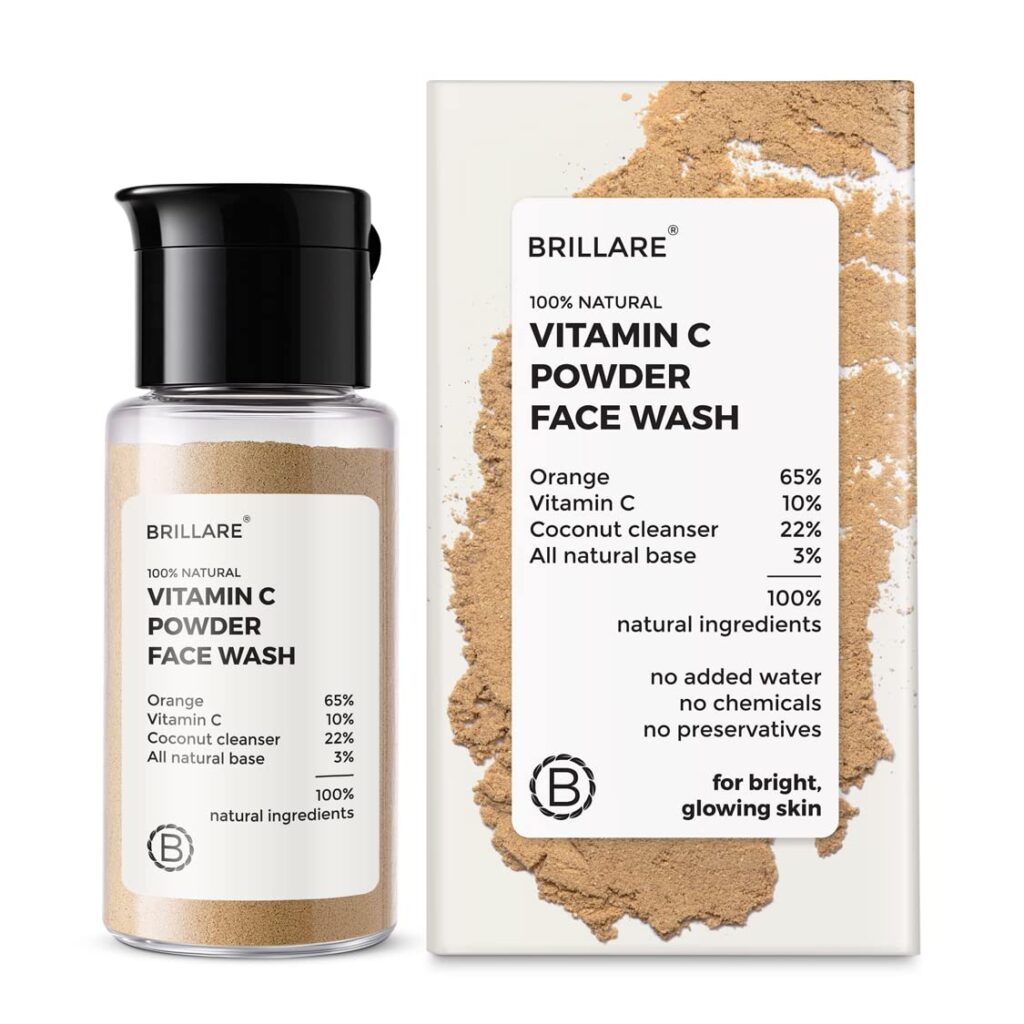 Brillare Vitamin C Powder Face Wash for Glowing, Bright Looking Skin | 100% Natural Orange Powder & Vitamin C | Gentle Exfoliation for Women & Men | Zero Chemicals
