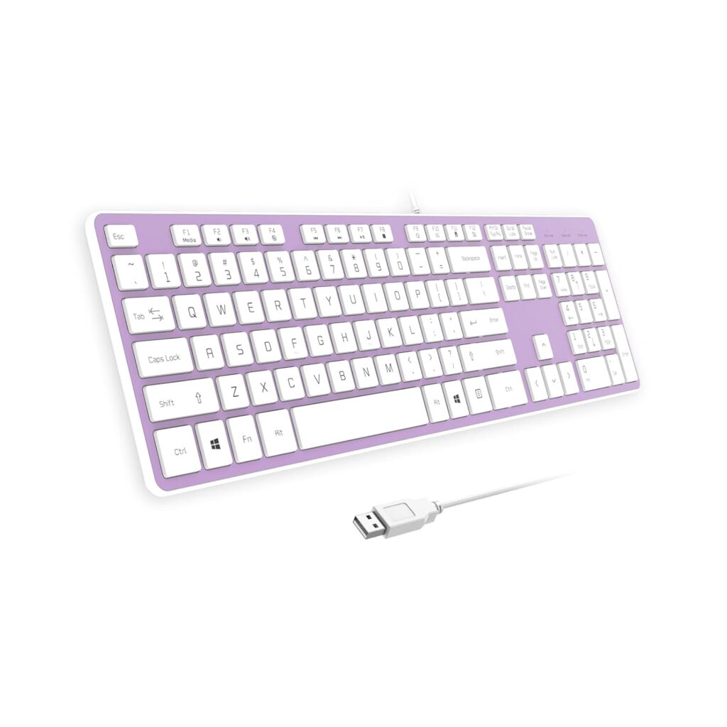 B.FRIENDIT Wired USB Keyboard, Comfortable Quiet Chocolate Keys, Durable Ultra-Slim Wired Computer Keyboard(QWERTY) for PC, Windows 11/10/8/7/XP/Vista KB1430 (Purple, Wired Keyboard for Windows)