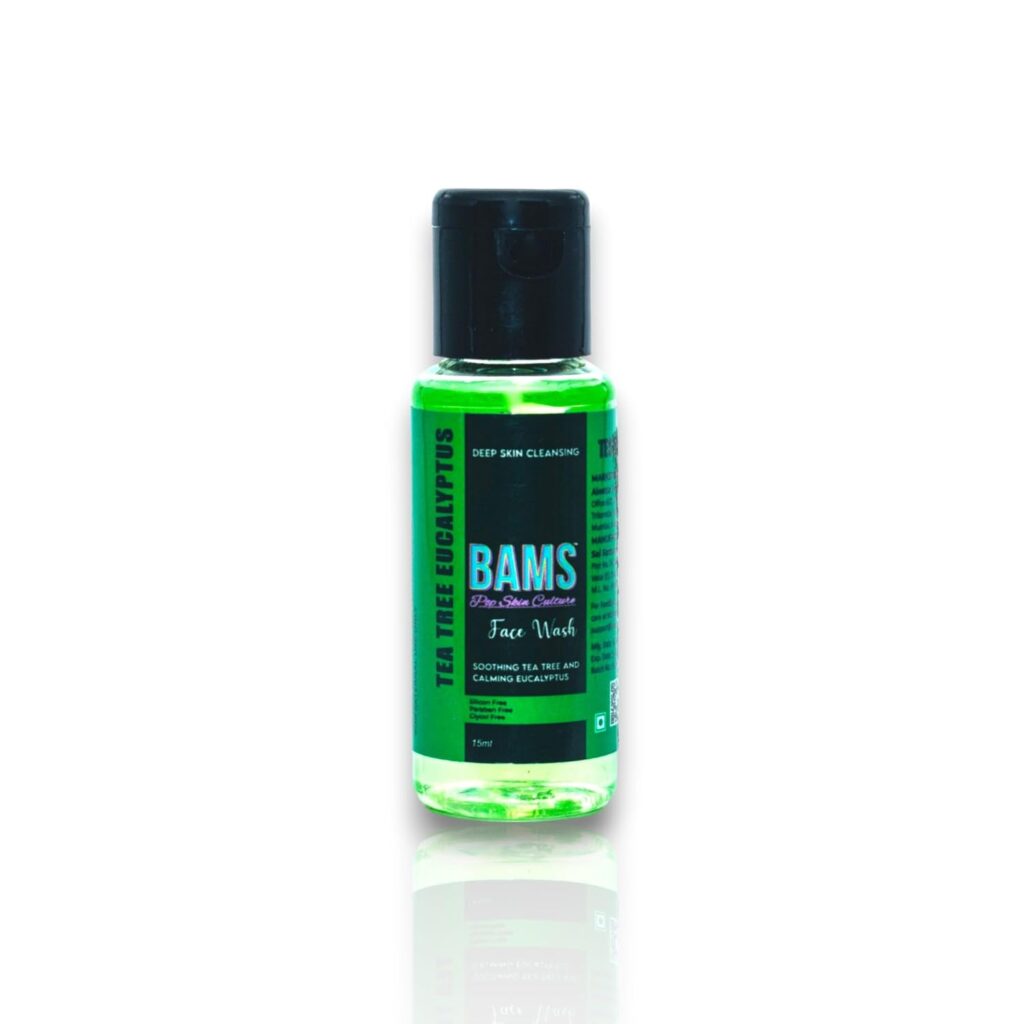 BAMS | Tea Tree & Eucalyptus Face Wash | 15ml Tester Pack | Oil-Control & Refreshing Cleanser | Sample Size for Trial Use | Suitable for Oily & Acne-Prone Skin | Travel-Friendly