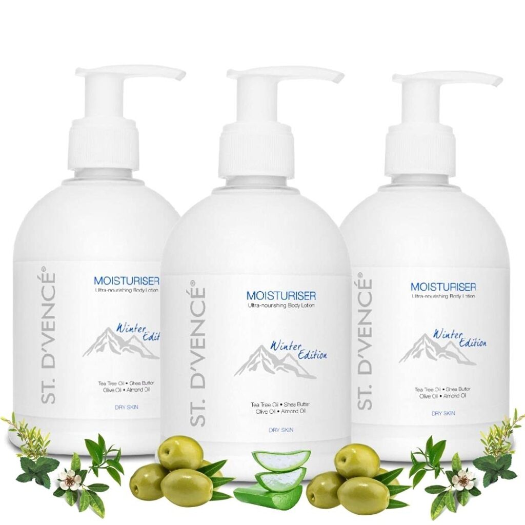 ST. D'VENCÉ Alpine Winter Edition Moisturizer Body Lotion for Dry Skin Women & Men | Tea Tree Oil, Shea Butter & Vitamin E | Body Lotion for Summer | Combo Pack of 3- (300 ml x 3)