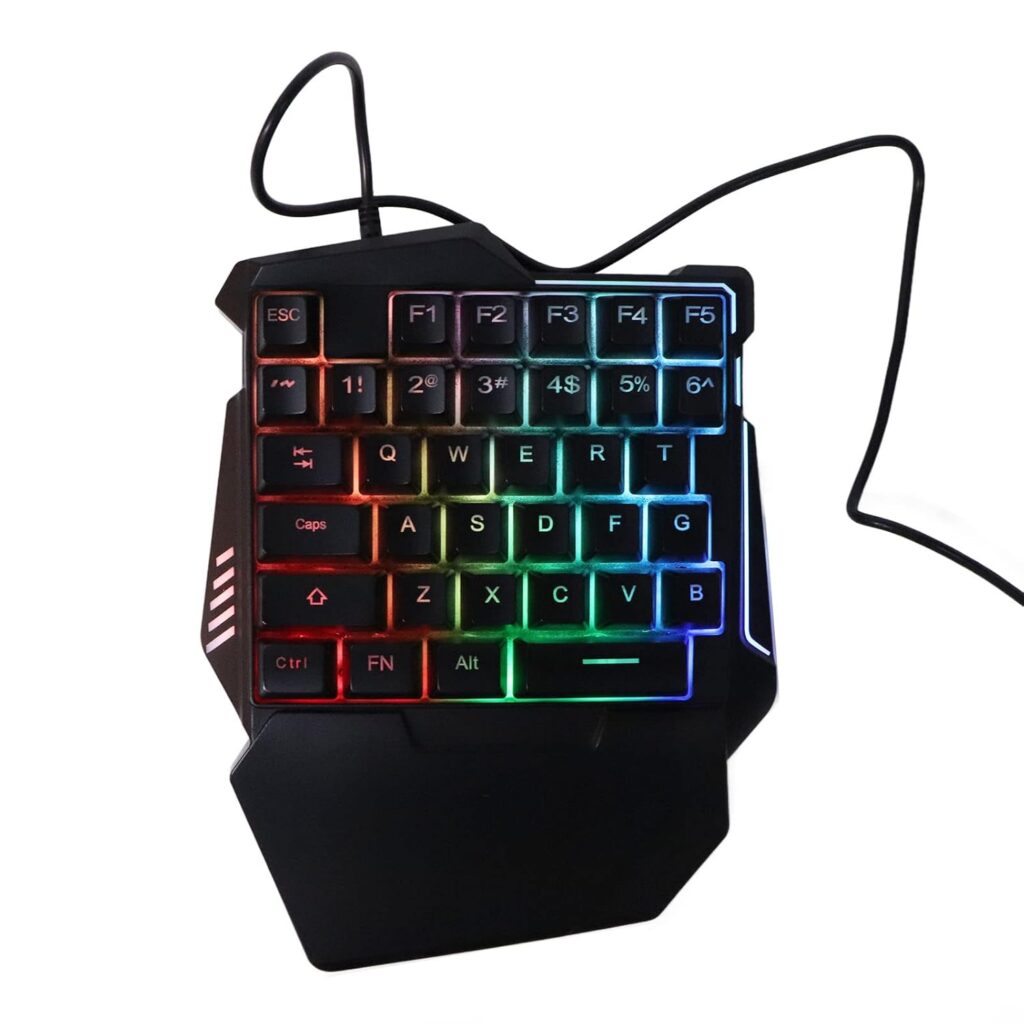 One Handed Gaming Keyboard,Colorful Backlit Professional Gaming Keyboard,35 Keys Silent Keys USB Interface Ergonomic RGB Gaming Keyboard for PC