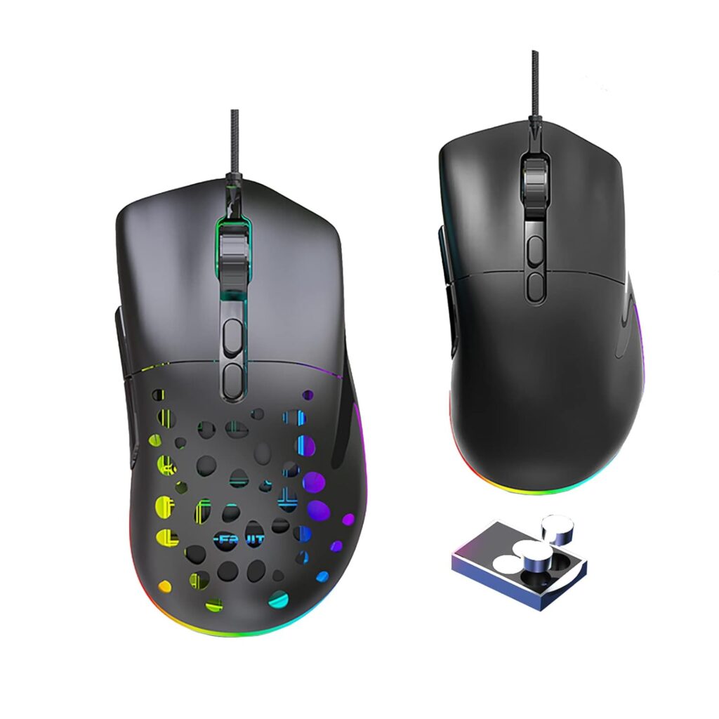 Wired Gaming Mouse, Lightweight Computer Gaming Mice with Honeycomb Shell, 13 Led Light Modes, 6 Adjustable DPI, 7 Programmable Buttons for Windows PC Mac Laptop Gamer (Black)