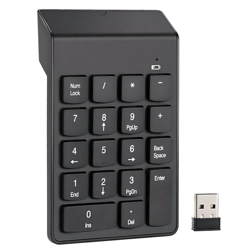 NEXZIA Wireless Numeric Keypad 18Keys Portable Number Numpad with 2.4G Mini USB Receiver for Laptop Notebook, Desktop, Surface Pro, PC - Black