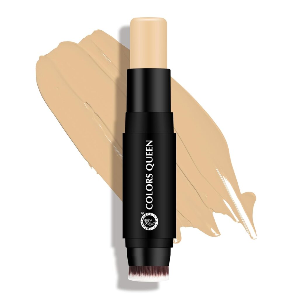 Colors Queen - Fix & Blend - Matte Foundation Stick | Full Coverage Foundation for Face Makeup with Natural Matte Finish | Waterproof Foundation with Inbuilt Blending Brush (01 - Ivory, 12g)