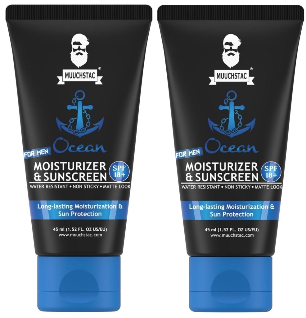 Muuchstac Mens Ocean Moisturizer & Sunscreen Matte Look Spf 18+ Cream With Turmeric & Aloe Vera Beads, Non-Sticky & Water Resistant 90 Ml - All