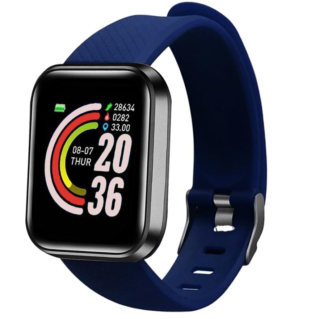 M I D116 Fitness Band Smart Watch for Men, Women, Boys, Girls, Kids – Single Touch Interface, Water Resistant, Workout Modes, Quick Charge Sports Smartwatch – Blue EE