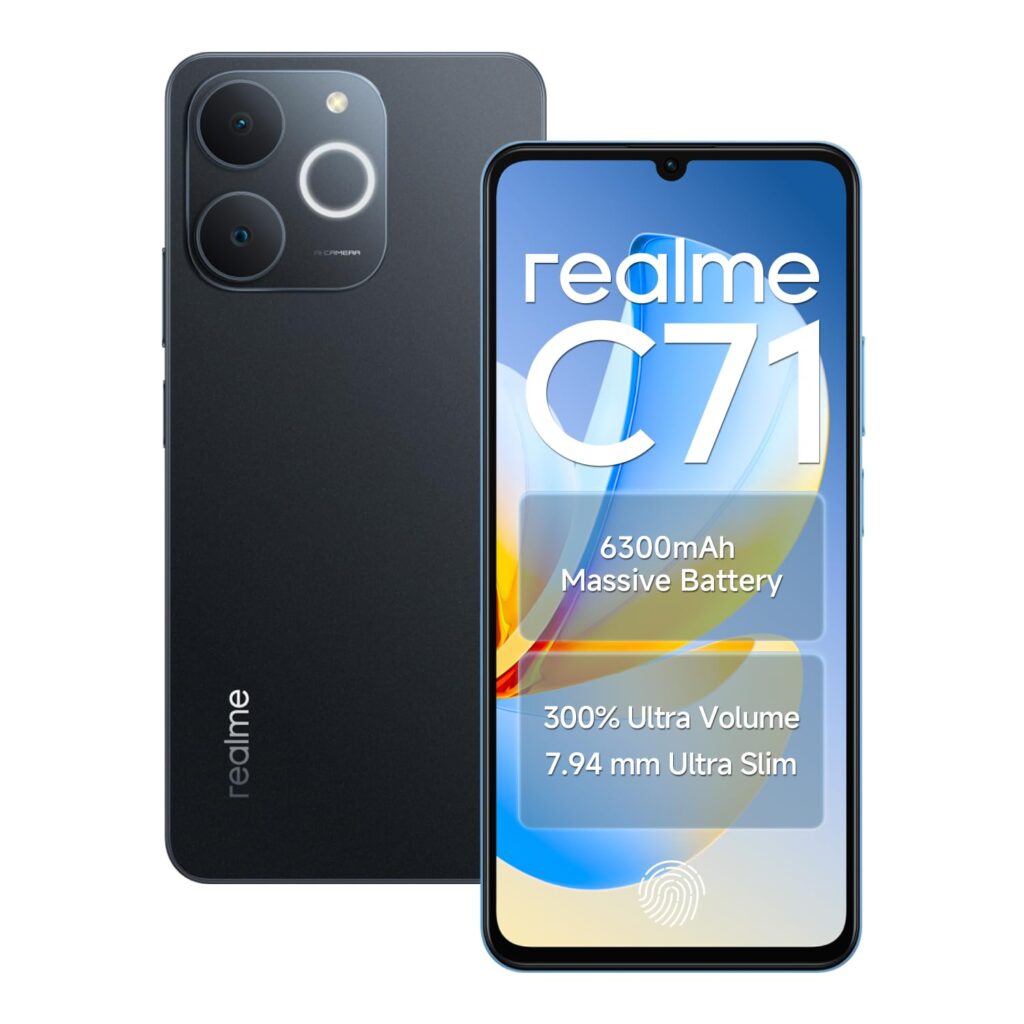 realme C71 Smartphone 6.74 inch Display 64GB ROM 4GB RAM 6300mAh Battery, Dual 4G SIM Support Fingerprint GPS WiFi (Black)