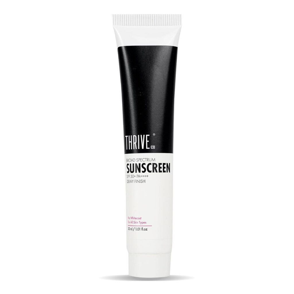 ThriveCo Water-based Sunscreen | Broad Spectrum & Spf 50 Pa++++ | UV A & UV B Protection | With Dewy Finish | Sweat-resistant, Non-sticky & Highly Absorbant | For All Skin Types, Men & Women | 30ml