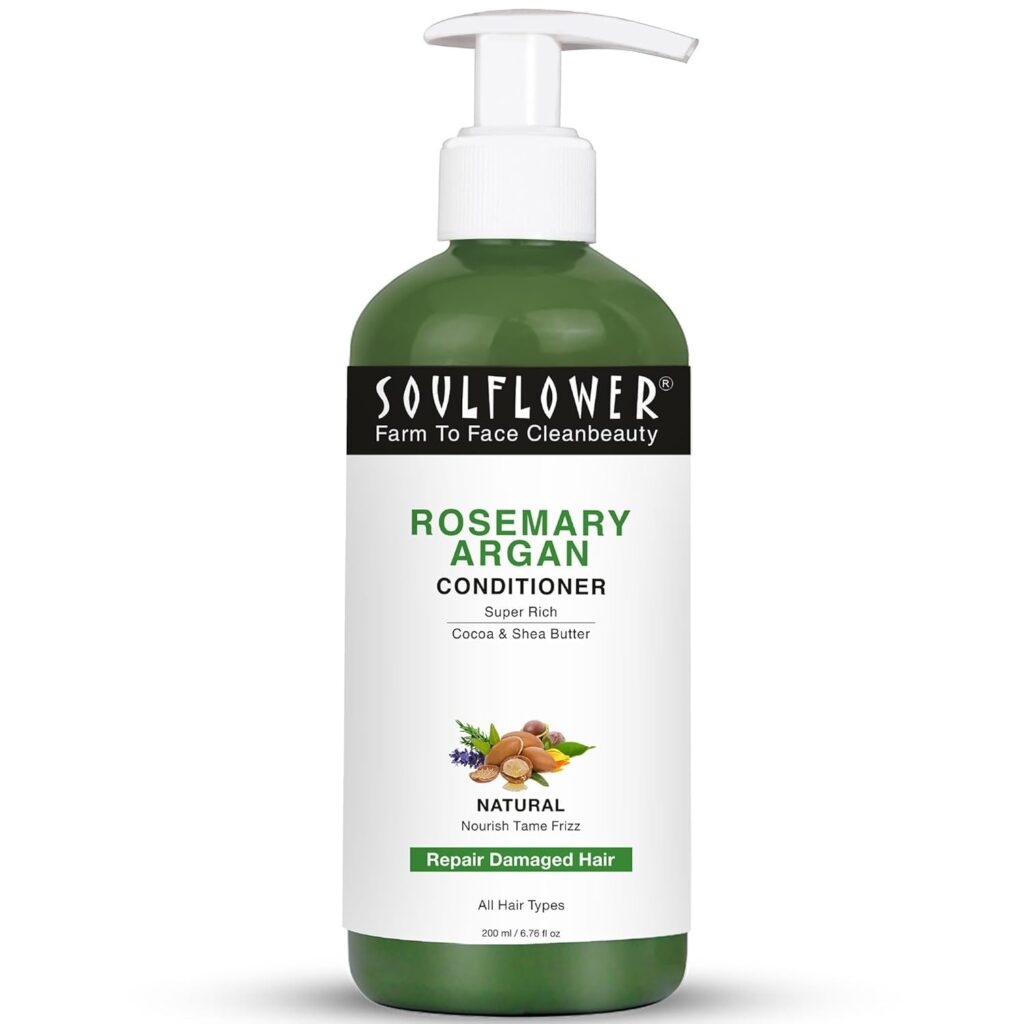 Soulflower Rosemary Argan Hair Conditioner|Hair Growth,Hair Fall Control,Strong,Shiny&Long Hair|Hydration&Nourishment Men&Women|Aloe Vera,Lavender,Rosemary Oil,Olive Oil|200Millilitre